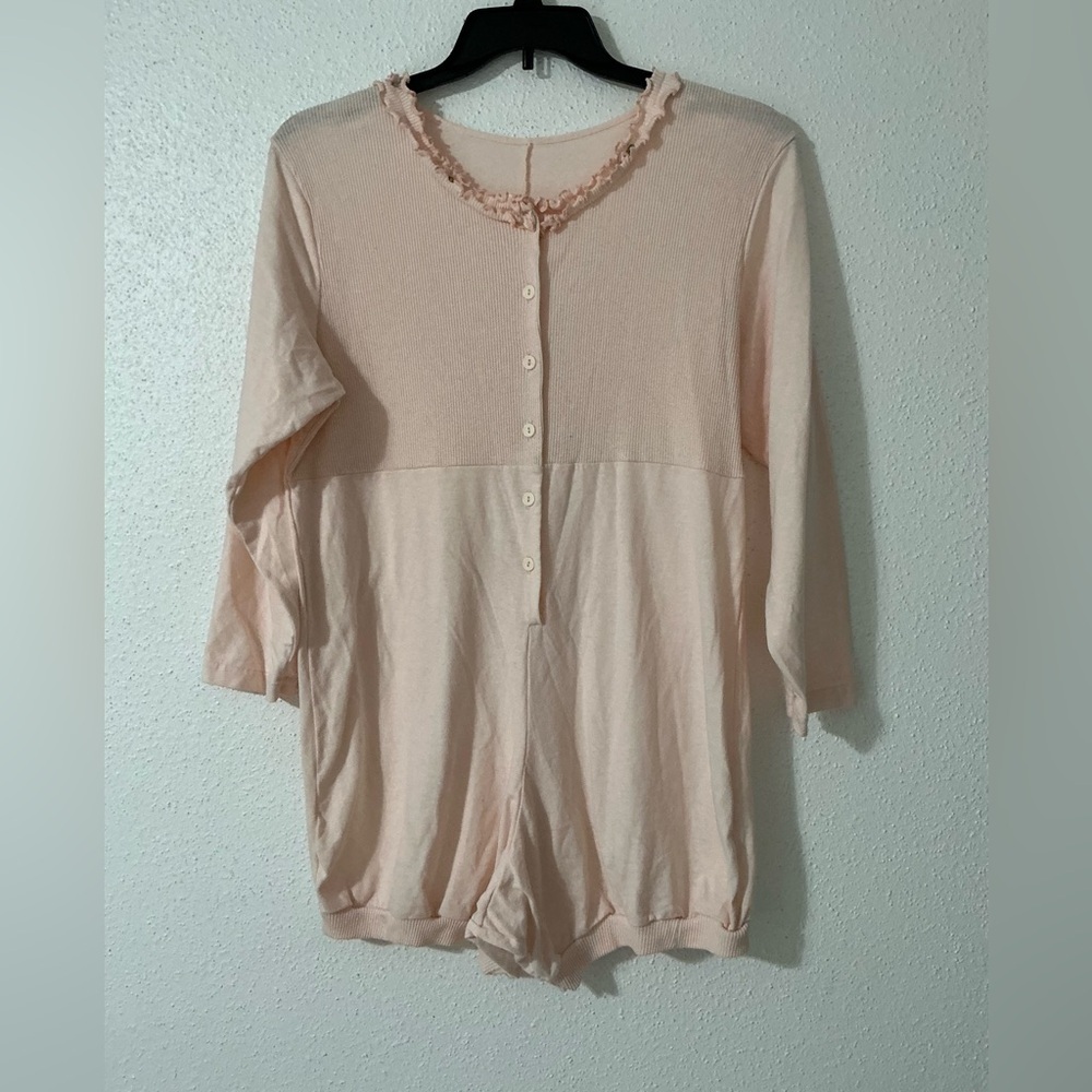 Women's Pink Ruffle-Trim Sleep Romper Pajama